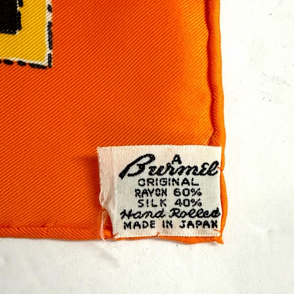 Burmel Silk Blend Scarf Vintage Zodiac Astrology Orange Brown Yellow 26x26" - Picture 10 of 10